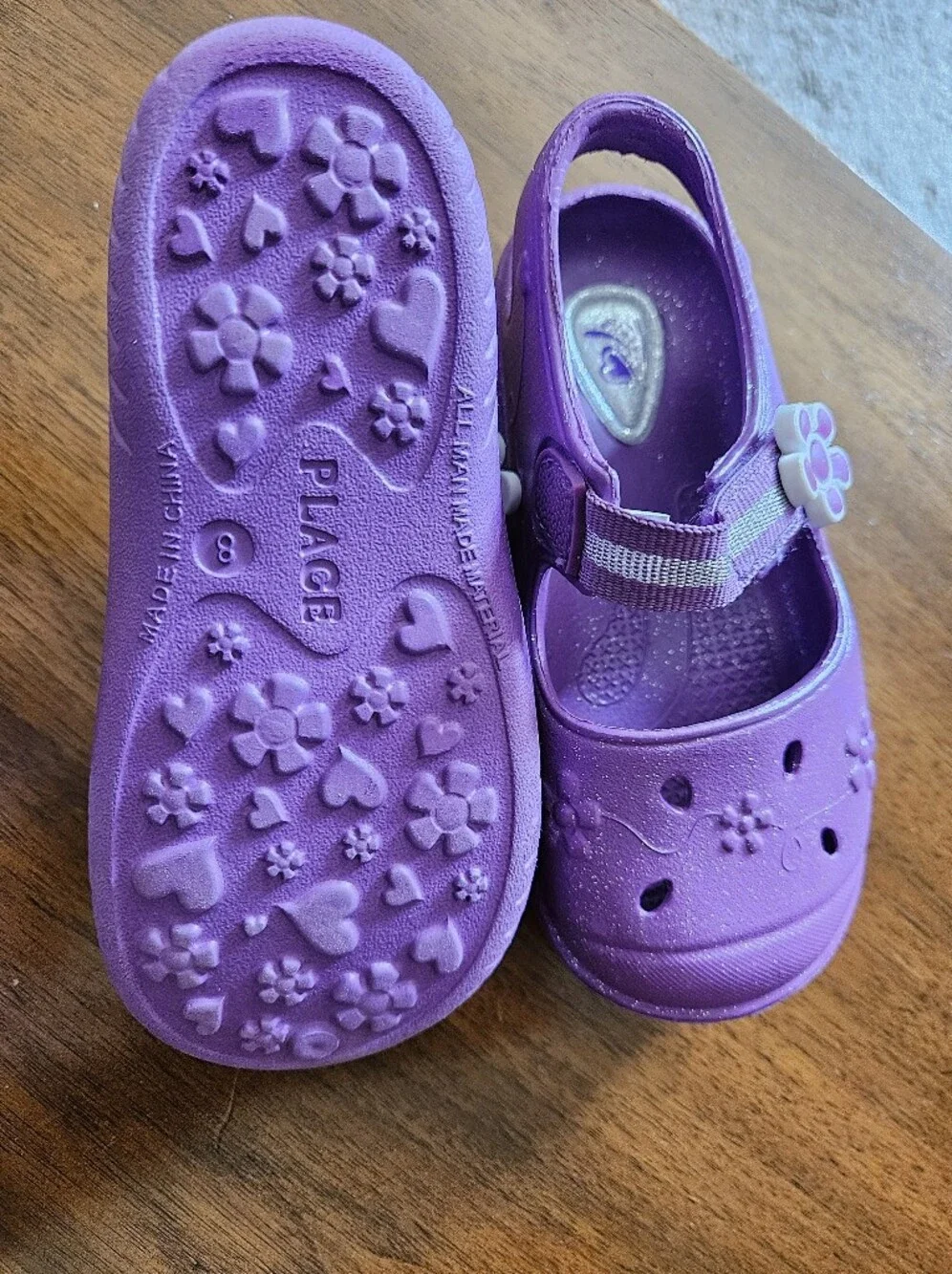 The Children's Place Girls Purple Floral Mary Jane Slip-On Sandals, Size 8
